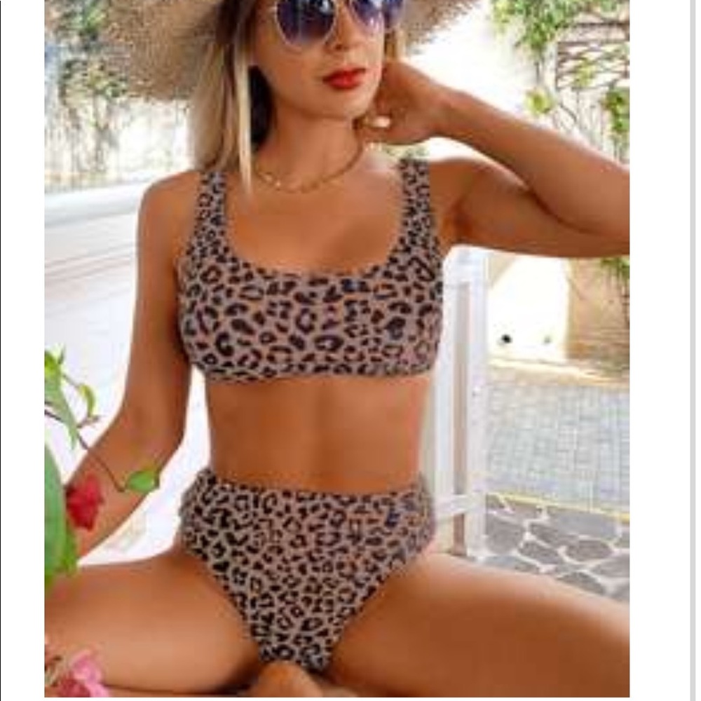 Shein size large bathing suit. Never worn. Cheetah print. Two piece set